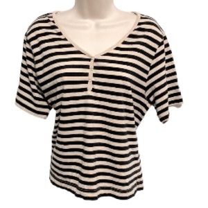 All Points by Reference Point Striped Black Cream Shirt w Snaps Women's Large